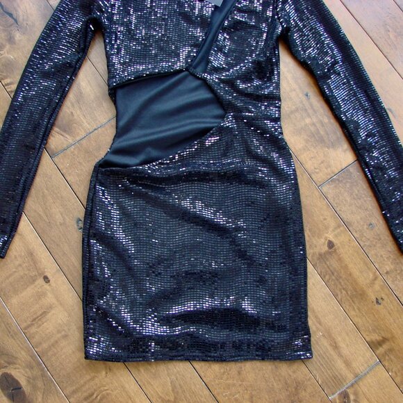 EGO Black Sequin Cut Out Mini Dress Holiday Party BRAND NEW WITH TAGS NWT NEW 8 - Picture 5 of 16